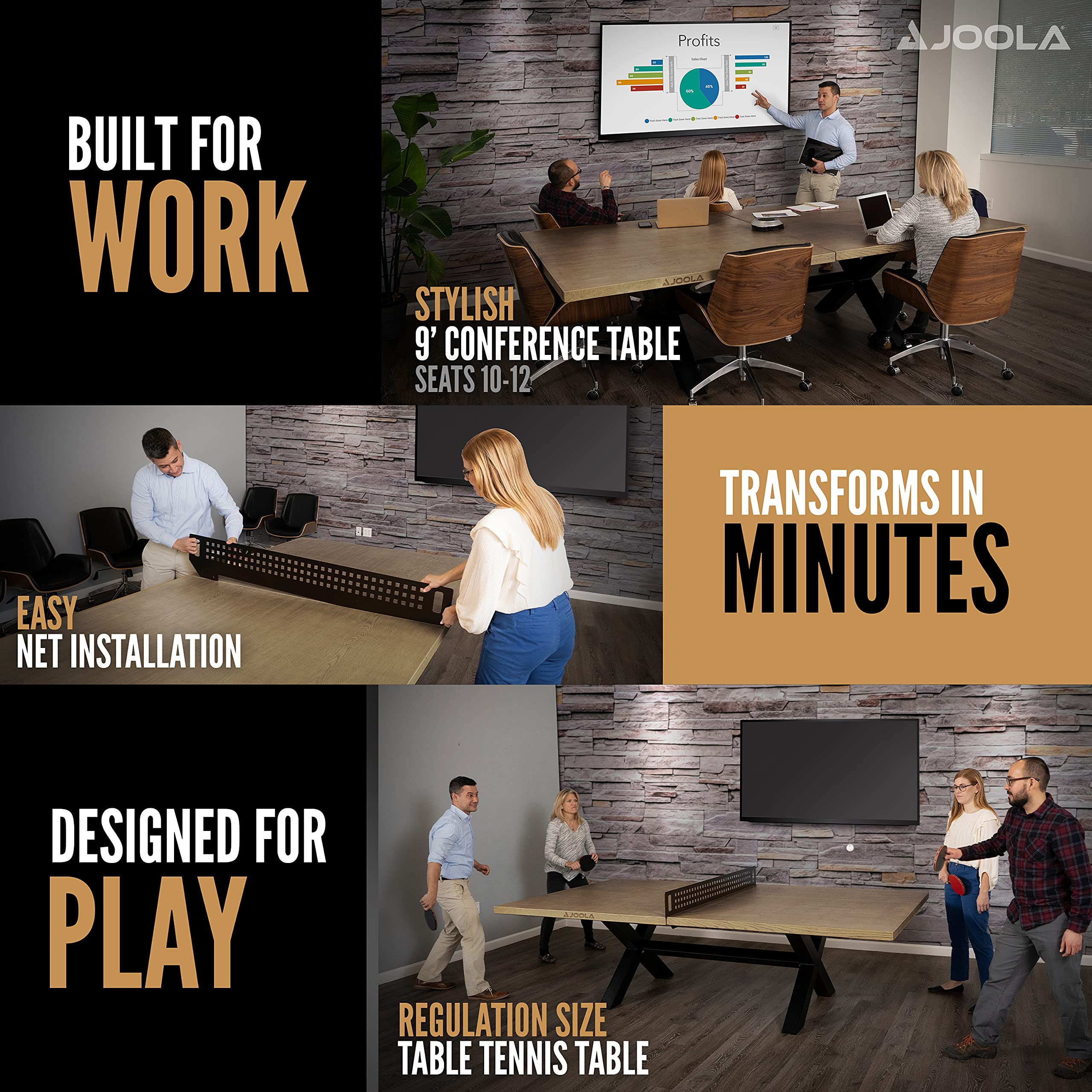 JOOLA Outdoor Table Tennis Table - Multi Use Conference Table Dining Table - Concrete Wood Look Includes Steel Outdoor Ping Pong Net Set & Frame - Hybrid Indoor Outdoor Ping Pong Table - Image 5