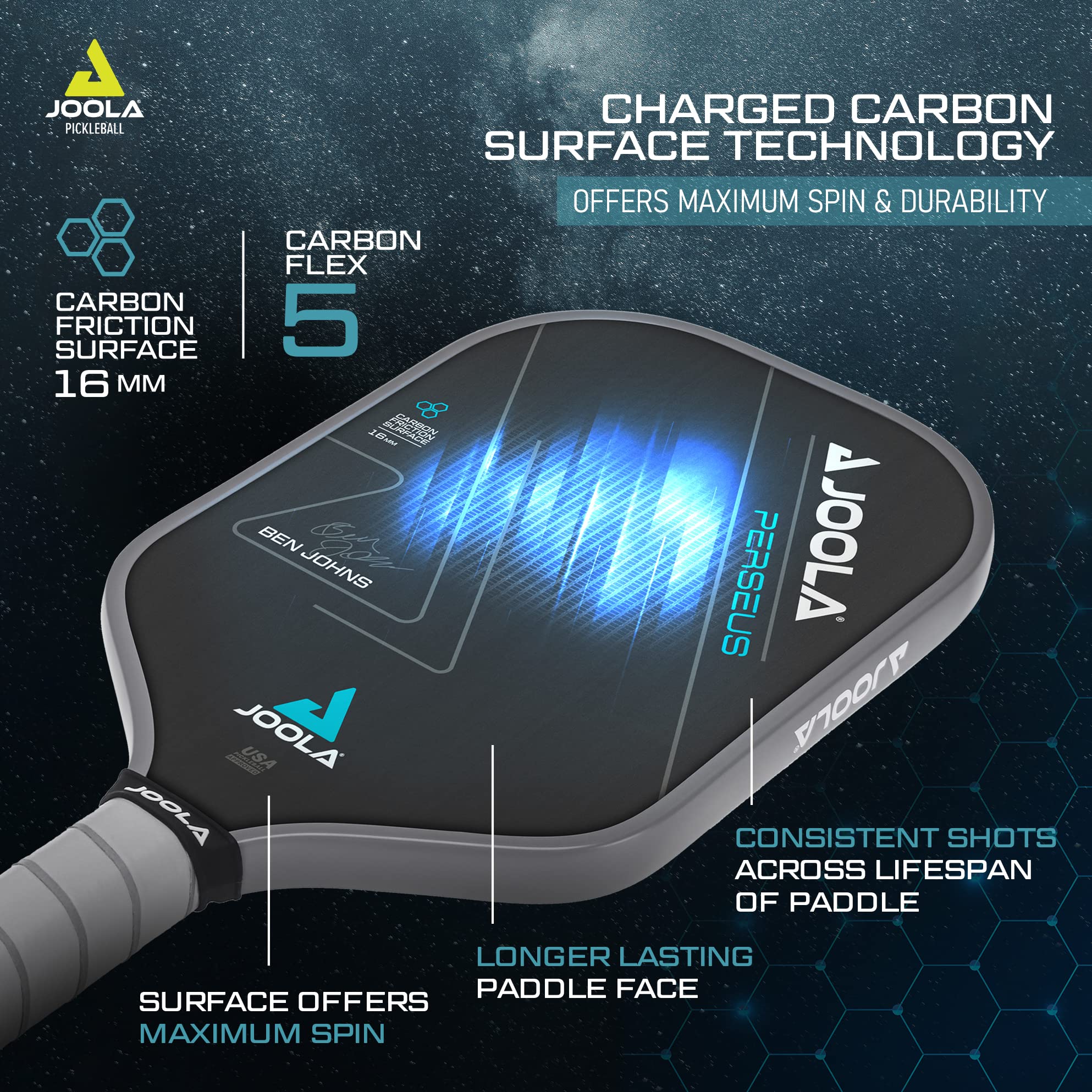 JOOLA Professional Pickleball Paddles – Raw Carbon Fiber Surface – Built for Spin, Speed & Control – Hyperion, Solaire, Perseus & Scorpeus – Swift & Standard Models – USAP Approved – Tournament-Level - Image 3